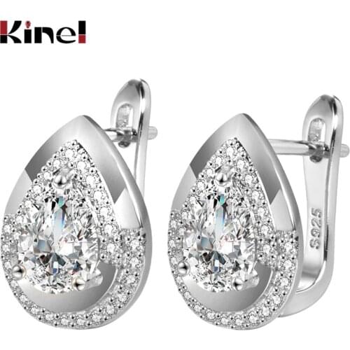 Kinel Trendy Water Drop CZ Stud Earrings For Women White Cubic Zirconia Gem Silver Color Charm Earrings Party Jewelry Gifts