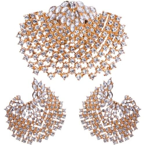 Wedding Jewelry Good Quality Engagement Gold Crystal Rhinestones Big Earring Jewelry Accessories Hot Sale