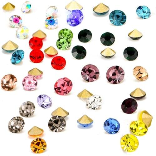 Swarovsky SS2-SS45 V-Bottom Sharp Glitter Rhinestone Nail Gems Acrylic Crystal Stone Non Hot Fix Nail Art Decoration