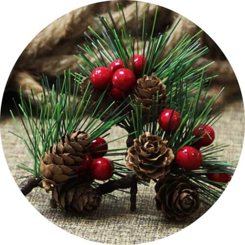 10Pcs Natural Simulated Red Berry Pine Cone Branch Christmas Tree Holiday Embellishment For Greeting Card Wreath Garland Wedding
