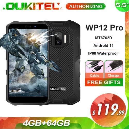 OUKITEL WP12 Pro 4GB+64GB IP68 Waterproof Rugged Smartphone MT6762D Octa Core Android 11 5.5'' HD+ 4000mAh Mobile Phone NFC