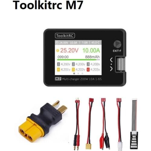 ToolkitRC M7 200W 10A DC Balance Charger Discharger for 1-6S Lipo Battery with With Voltage Servo Checker ESC Tester Receiver