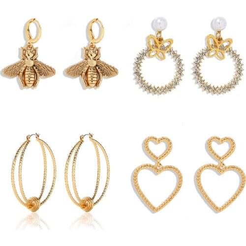 Best lady Vintage Metal Heart Bee Drop Dangle Earrings for Women New Arrival Fashion Korean Jewelry Elegant Gold Earring Jewelry