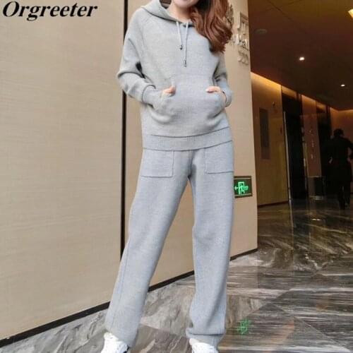 2020 New Fall Winter Knit Sweater Hooded Tracksuit Women Long sleeve Pocket Cashmere Pullovers Tops Harem pants Sporting Sets