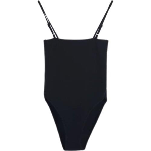 69HD Women Sexy Spaghetti Strap Camisole Bodysuit Off Shoulder Sleeveless Basic Leotard Simple Solid Color Bodycon Jumpsuit