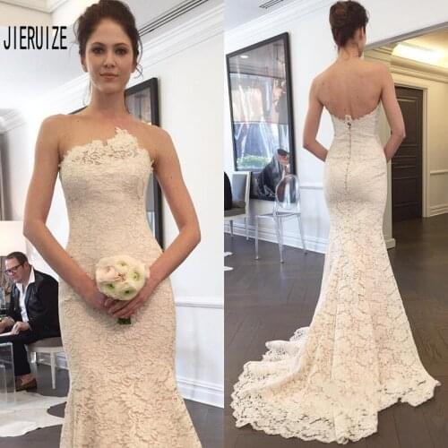 JIERUIZE Embroidery Lace Mermaid Wedding Dress Strapless Neck Vestidos de Novia Backless Bridal Gowns Customized
