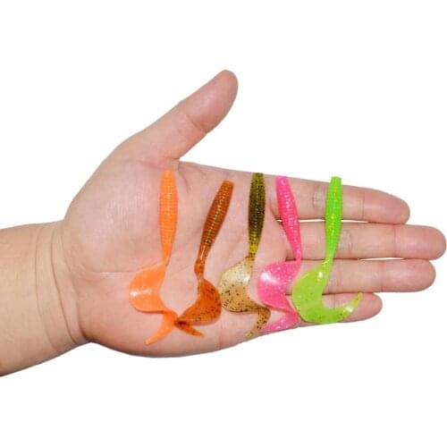 10pcs/lot Curl Worm Soft Bait 70mm 2g Jig Wobbler Artificial shrimp odor With salt Rubber Bass Fishing Lure Long Tail Swimbait