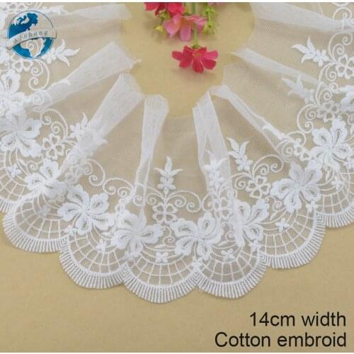 14cm width Cotton embroid lace sewing ribbon guipure trim or fabric warp knitting DIY Garment Accessories free shipping#3136