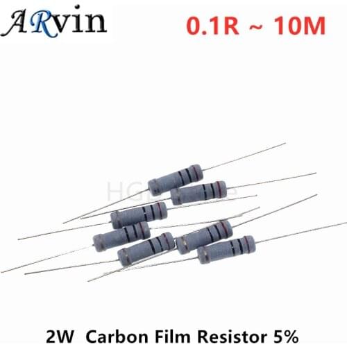 20Pcs 2W 0R-10M Carbon Film Resistor 5% Tolerance 1.8R 2.4R 3R 4.3R 6.8R 10R 15R 24R 51R 68R 82R 10 Ohm Resistance Electronics