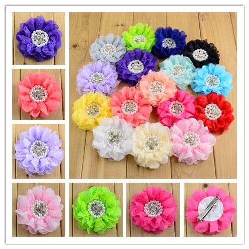 20 pcs/lot , 3" inch Layered Beaded fabric flowers WITH Clip
