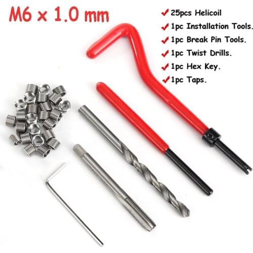 30 Pcs Car Helicoil M6*1.0mm Stainless Steel Helicoil Pro Coil Drill Tool Car Thread Repair Kit