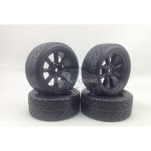 4pcs RC Hard Pattern Drift Tires Tyre Wheel Rim 8spoke W8S3NK 3mm offset (Material Black) fits for 1:10 Drift Car