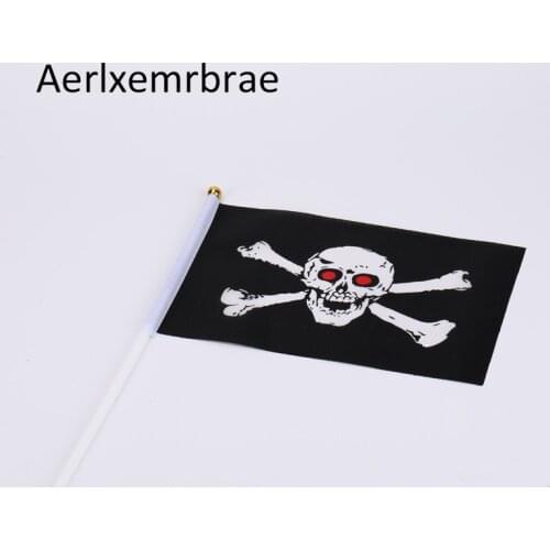 Free shipping 100pcs/lot 14*21cm Jolly Roger pirate flag with pole pirate flag skull bones pirate flag