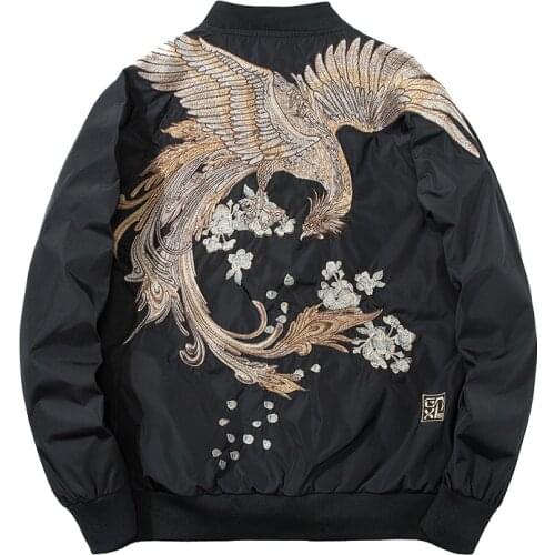 Phoenix Embroidery Bomber Jacket Men Autumn Pilot Coat Men Hip Hop Japanese Baseball Youth Long Sleeve Jacket Streetwear 2020