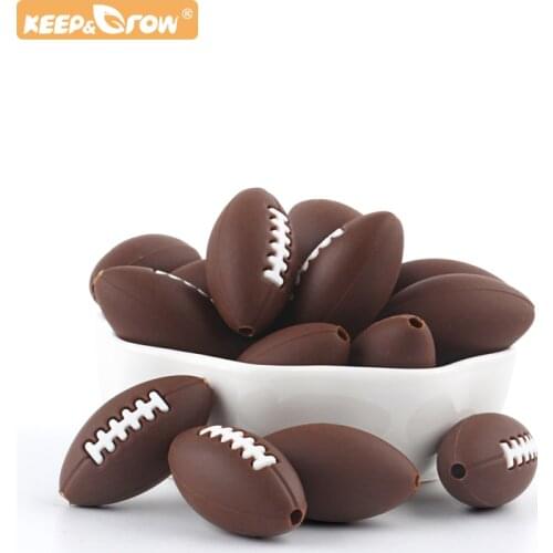 Keep&Grow 5pcs Baby Silicone Rugby Sport Beads For Teether Making DIY Teething Necklace Food Grade Silicone Pacifier Chain Tool
