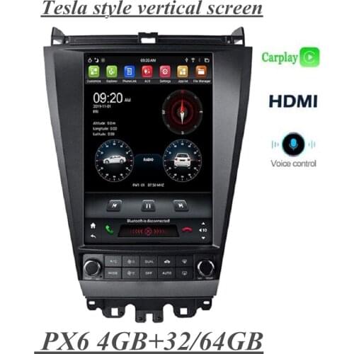 DSP Tesla Style 4GB+64GB PX6 12.1" Android 9.0 Car DVD Player Stereo Radio GPS Bluetooth 5.0 WIFI for Honda Accord 2003-2007