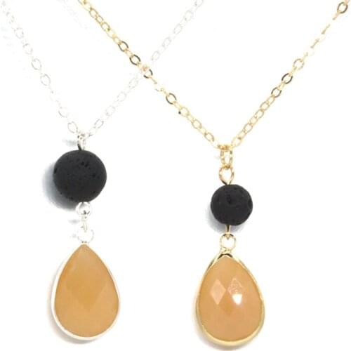 Water Drop Charms Aromatherapy Black Lava Stone Beads Necklace DIY Essential Oil Perfume Diffuser Collar Necklace Jewelry Women