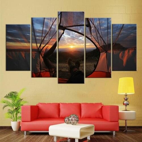 Home Decor Pictures Landscape Modular Painting Frame Print 5 Pieces Look At The World In The Tent Canvas Poster Wall Art