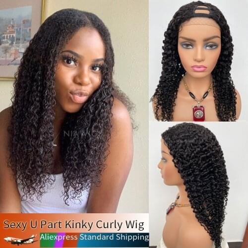 U Part Kinky Curly 100% Glueless Human Hair Wigs With Clips for Black Women perruque cheveux humain pelucas perruques dentelle