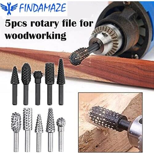 Multi-purpose Tool Steel Burr Wood File Drill Bit Rotary Drill Bit Spiral Wood Size File 1/4 Inch 5-piece Woodworking Drill Bit