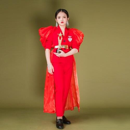 Fashion Creative Childrens Red Jazz Outfits Girls Fashion Jazz Dancing Show Girls Jazz Dress Hip Hop Dance Costumes Kids XS1126