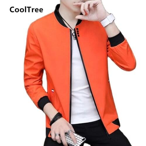 CoolTree Men Casual Jacket Spring Autumn Solid color Stand collar Baseball Coats Male Slim Fit Zipper Outerwear Brand Clothing