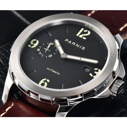 New Arrival Luxury Brand Mechanical Watches Parnis 44mm Casual Automatic Watch Men Sapphire 5Bar Leather Luminous reloj hombre