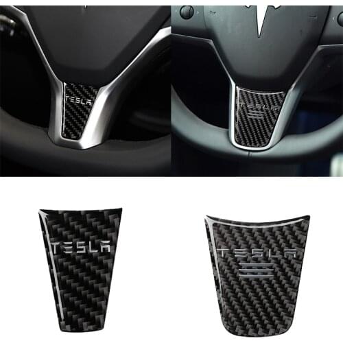 Carbon Fiber Auto Steering Wheel Decal Decoration Sticker for Tesla Badge Model3 Model X S Car Modification Styling Accessories