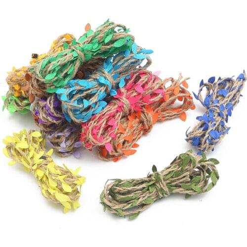 Natural Hemp Rope Simulation Green Leaves For DIY Party Wedding Gift Wrapping Decoration Rattan Gift Bouquet Packaging Rope 2M