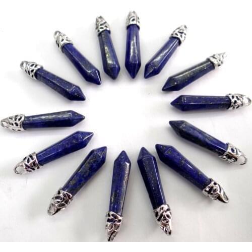 Natural Gem stone Quartz crystal lapis Opal tiger eye aventurine mix pillar chakra Pendants For DIYJewelry making necklace 24PC