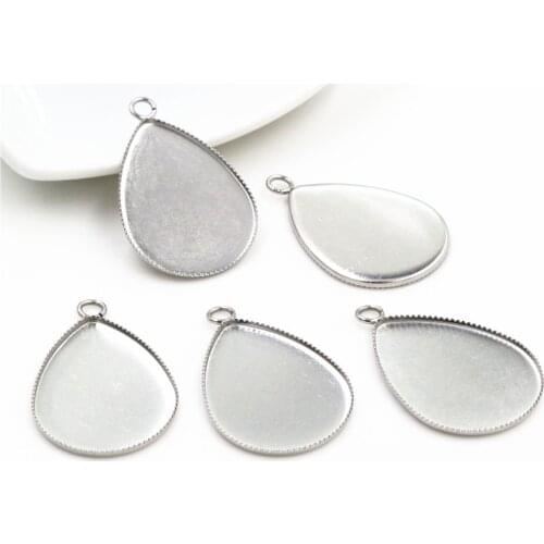 No Fade ) 10pcs 18x25mm Inner Size Stainless Steel Material Simple Style Cabochon Base Cameo Setting Pendant Tray (C3-42)