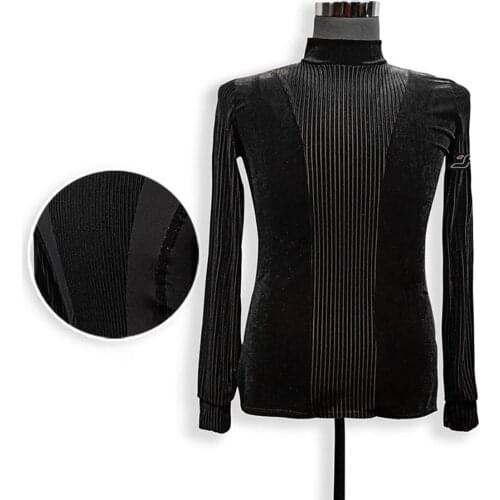 2020 New L12 Long Sleeve Male Latin Dance Tops Black Hign Neck Performance Costume Latin Ballroom Dress Latino Dancewear