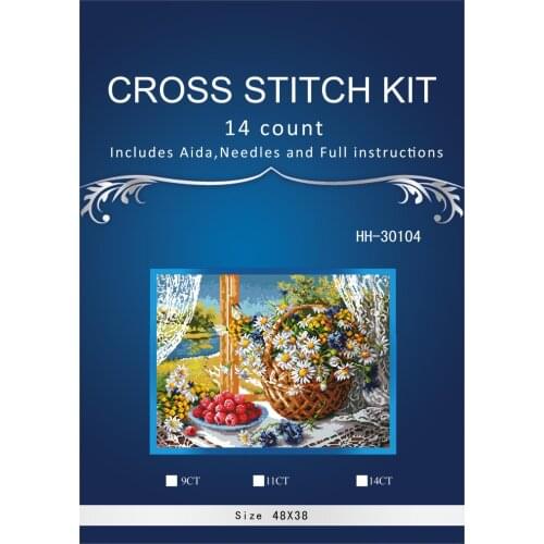 Oneroom Top Quality Beautiful Lovely Counted Cross Stitch Kit Daisy and Strawberry Raspberry Basket Flower Flowers at Windowsill