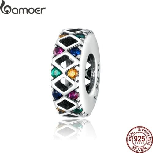 Bamoer Colorful Flags Simple Silver 925 Metal Charm for Original Snake Bracelet Sterling Silver Jewelry Accessories SCC1659