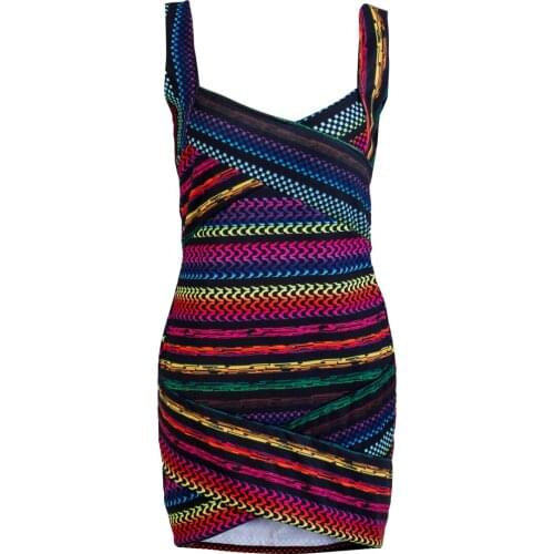 Hot Women Summer Casual Bandage Bodycon Evening Party Short Mini Dress Colorful Striped Boho Sundress