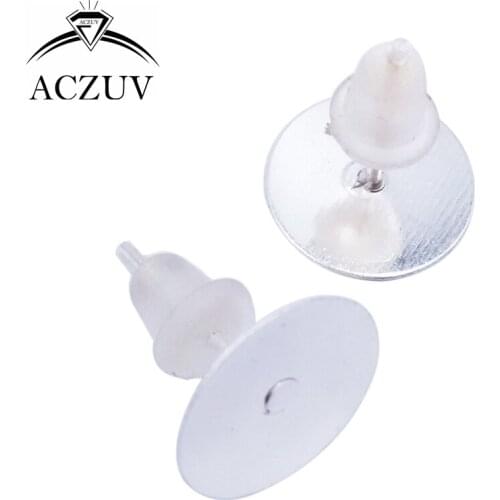 Silver Plated 1000pcs 4mm 6mm 8mm 10mm Glue Pad for Cabochon Stud Earring Posts W/ Rubber Stoppers Backs Findings EDT012