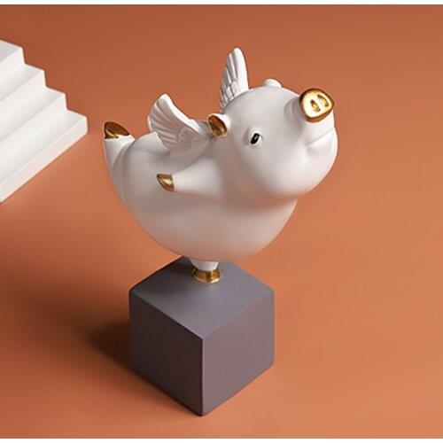Nordic One Piece Resin Statue Animal Model Flying Pig Ornaments Car Decoration Accessories Living Room Decoration Home Decor