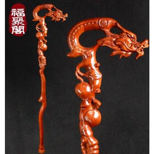 DRAGON HEAD TAISHAN MAHOGANY CRUTCH WALKING FAUCET CANE SOLID WOOD CARVING OLD MANS STICK FOR BIRTHDAY ANTI-SKID WALK AIDS