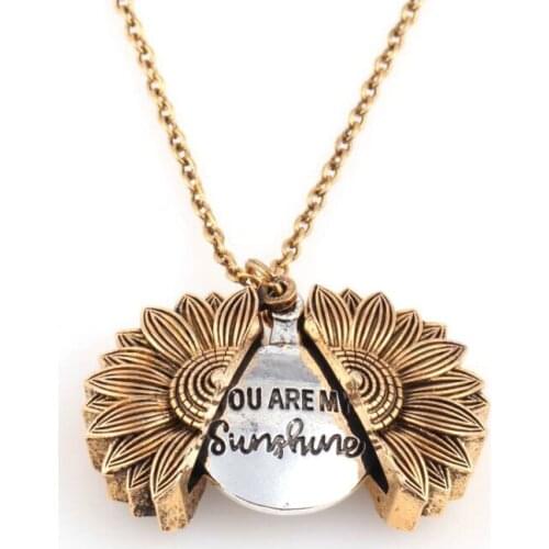 Vintage Sunflower Pendant Necklaces Double Layered Lettering YOU ARE MY SUNSHINE Open Locket Pendant Necklaces Love Gift Jewelry
