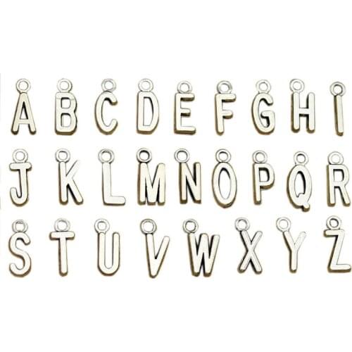 High Quality Silver Toned Alphabet Charms A To Z Letter Pendants Silver Filled Initials Letter Drops Individual Initial Charms