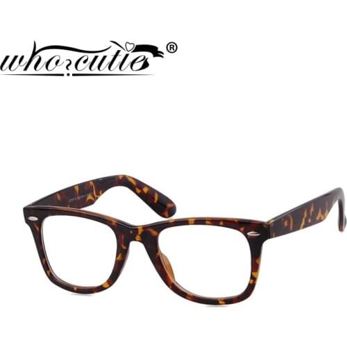 WHO CUTIE 2020 Tortoise Shell Glasses Women Men Brand Design Rivet Square Frame Optical Lens Leopard Purple Eyeglasses S244