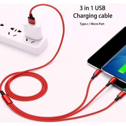 Usb charger cable for samsung s7 s8 type-c usb charging cable for xiaomi huawei 3 in 1 micro usb fast charge cord for oppo vivo