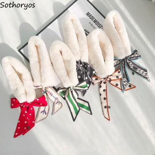 Scarves Wraps Women Winter Velvet Warm Kawaii Sweet Lovely Korean Style Womens Students Ring Short Patchwork Dots Fashionable