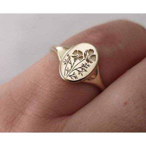 Delicate Oval Wildflowers Ring Dainty Classic and Exquisite Print Pattern Floral Daisy Flower Ring for Women Wreath Hand-carved