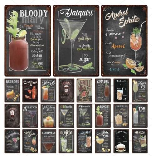 Cocktail Menu Tin Sign Pub Bar Club Wall Decoration Iron Crafts Home Decor Iron Painting Plaques Art Billboard Poster 20x30cm