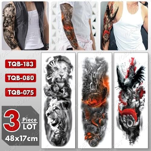 3 pcs/lot Large Arm Sleeve Tattoo Lion Warrior Waterproof Temporary Tatto Sticker Eagle Body Art Full Fake Tatoo Women Men