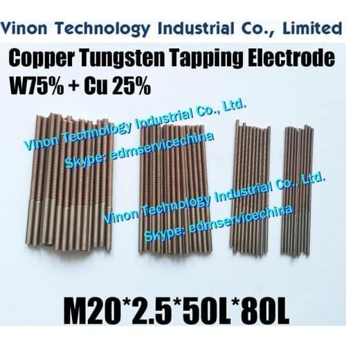 5PCS M20*2.5*50L*80Lmm CUW75 Copper Tungsten Orbital Tapping Electrode for edm W75 tungsten copper tapper electrode without hole