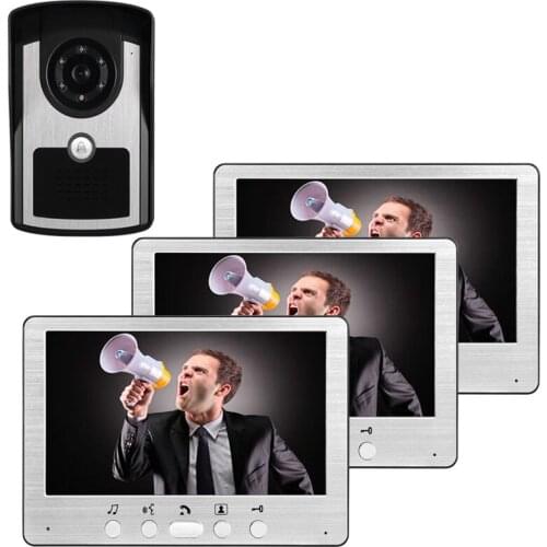 7 Inch Water-Proof IP55 IR Night Vision Video Door Phone With Three Monitor