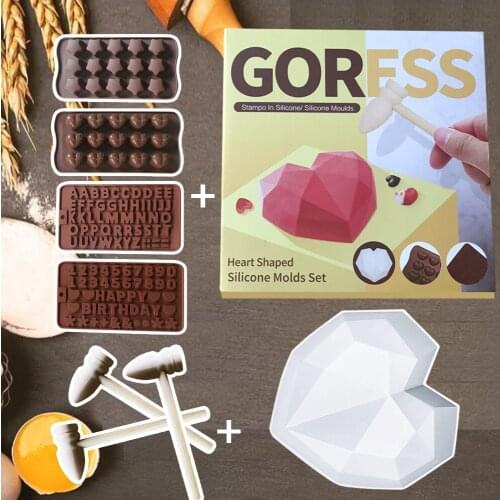 Diamond Heart Shaped Silicone Molds Set Breakable for DIY Baking Tools, Sponge Chiffon Mousse Dessert Cake Molds Food Grade