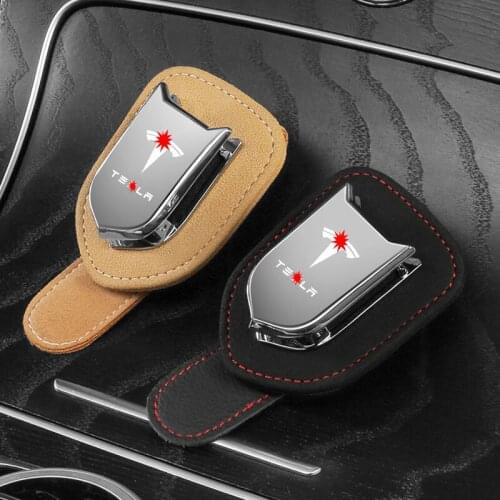 Car Sun Visor Glasses Box Case Holder Clip For Tesla Model 3 S X Y Anti-fur Leather Storage Organizer Sunglass Sunglasses Holder